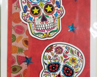 Sugar Skulls Dia de los Muertos Handmade Greeting Card