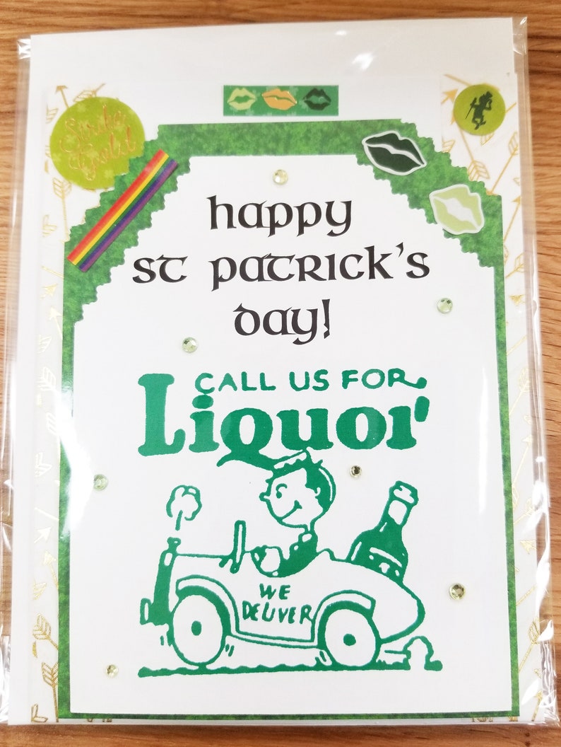 Happy St Patricks Day Greeting Card Call us for liquor we deliver Funny Card image 1