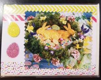 Bunnies and Easter Eggs Handmade Greeting Card