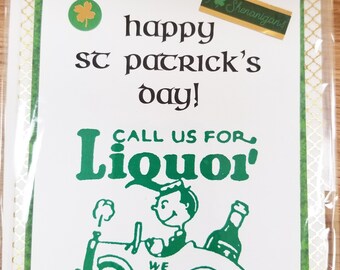 Happy St Patrick’s Day Greeting Card | "Call us for liquor - we deliver" | Funny Card