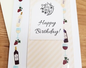 Happy Birthday Wine Handmade Greeting Card | Wine Lover Birthday| Wine Card