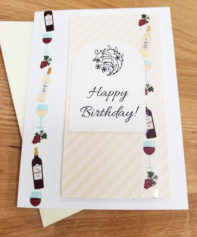 Happy Birthday Wine Handmade Greeting Card Wine Lover Birthday Wine Card image 1