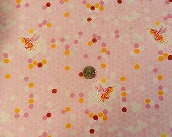 VHTF Heather Ross Briar Rose Pink Hex Bee - FQ 18 inches x 22 inches