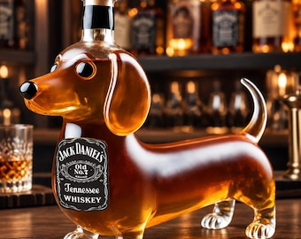 ダックスフンド型ガラスデカンタ、犬型酒瓶、ユニークなバー装飾、犬好きのためのウイスキーボトル、男性への斬新なギフト