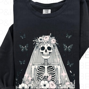 Bride Skeleton With Butterflies Clipart, Eternal Goth Bride PNG, Dark Romance Halloween Art, Digital Download Transparent, Instant Download