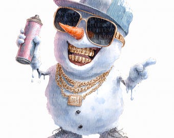 Paquete PNG de muñeco de nieve gánster, imágenes prediseñadas de grafiti, diseños invernales (300 DPI)