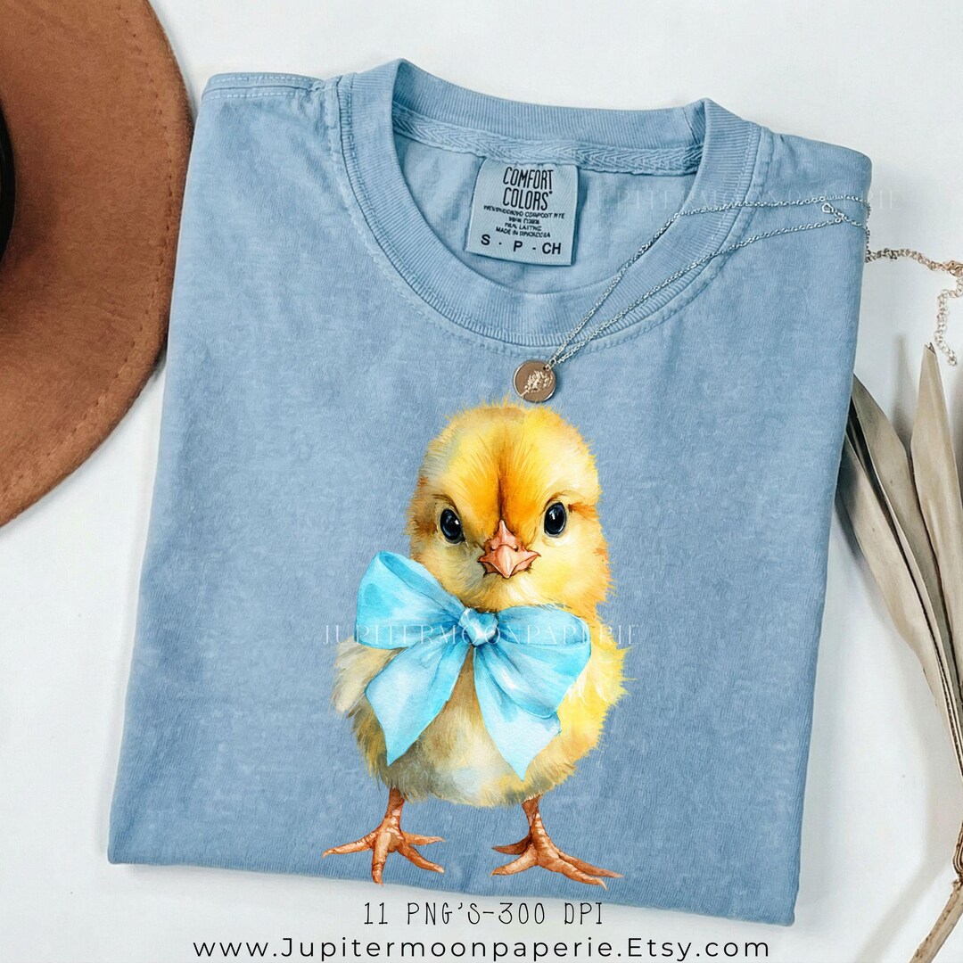Color:blue Chick 11 Watercolor Baby Chick Clipart, Blue Bow, Easter Nursery Art (PNG ...