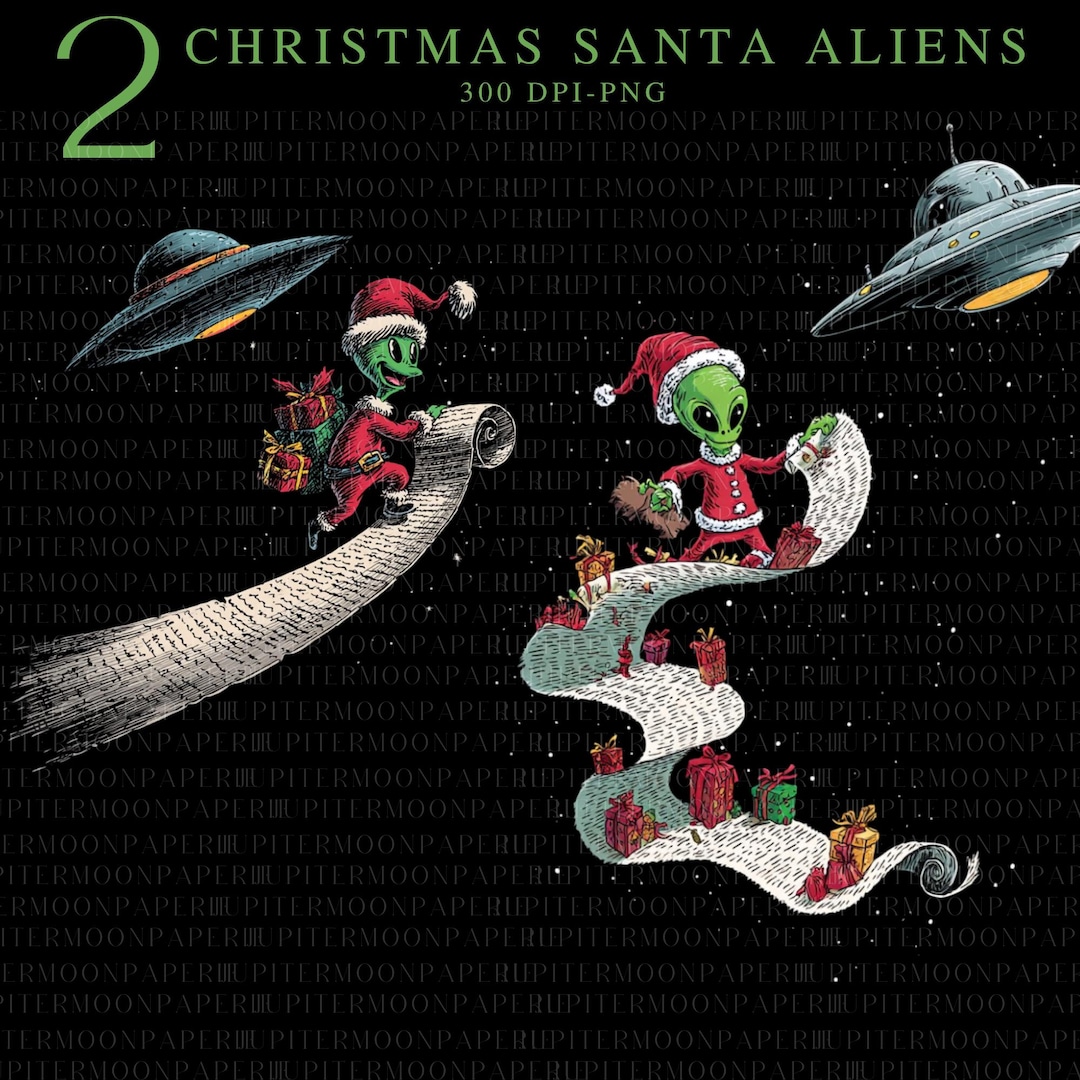 Christmas Santa Alien PNG, Retro UFO Alien Christmas Clipart, Santa ...