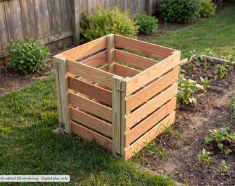 Cedar Picket Compost Bin Plans, DIY Build Guide (PDF + 3D Guide)