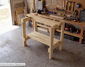 2x4 Sawhorse with Shelf Build Plan, DIY Woodworking Project (PDF + 3D Guide)