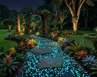 Glow in the Dark Garden Stones, 500 Luminous Resin Pebbles for Pathways, Landscaping, Aquarium and Home Decor