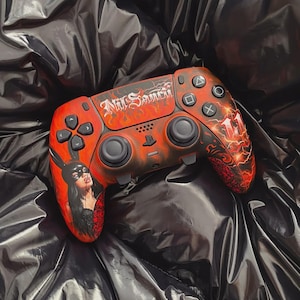 Custom PS5/PS4 Controller, Hand Painted Red and Black Gaming Controller, Unique PlayStation Gamepad, Custom Gaming Gift