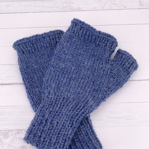 Ready To Ship Touch of Alpaca Fingerless Gloves in Country Blue Man's Large image 2