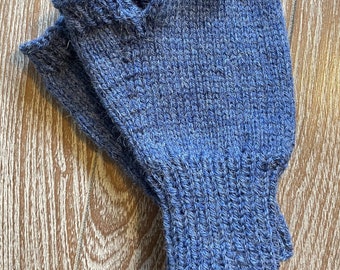 Ready To Ship- Touch of Alpaca Fingerless Gloves in Country Blue - Man's Large