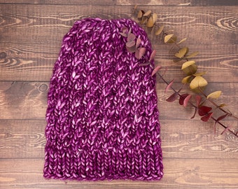 Magenta Purple Cable Knit Spinnaker Beanie