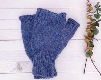 Alpaca Blend Fingerless Gloves in Country Blue