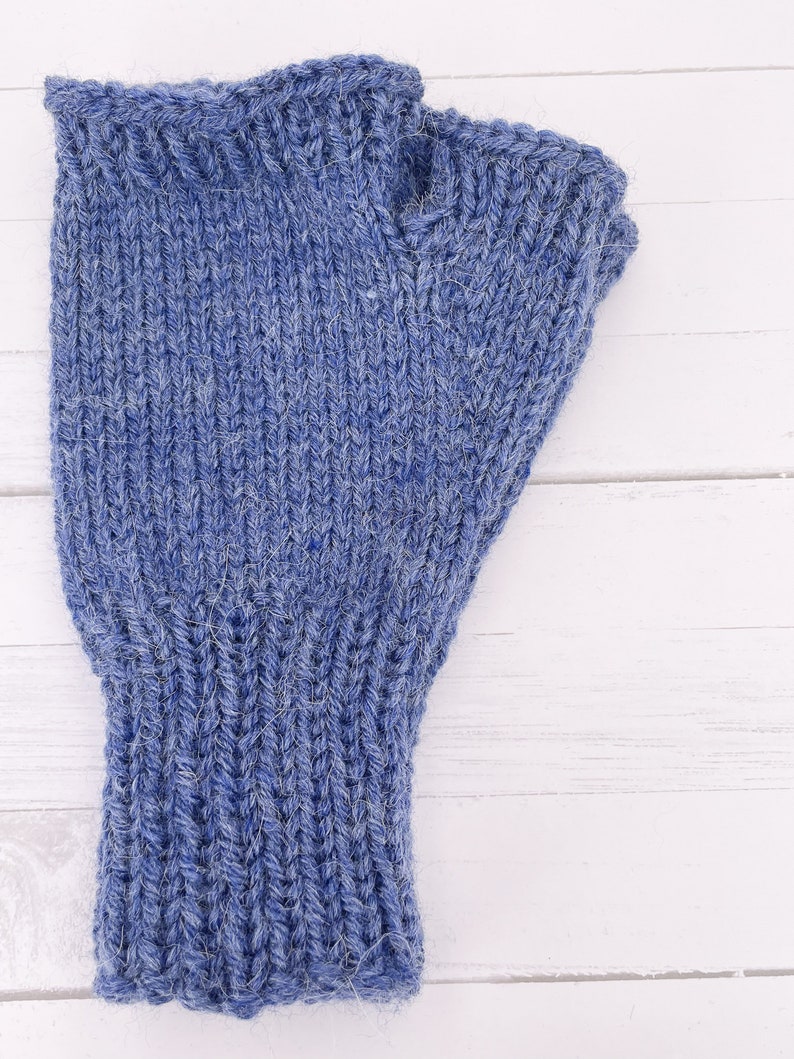 Ready To Ship Touch of Alpaca Fingerless Gloves in Country Blue Man's Large image 6