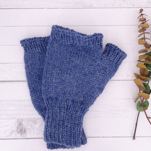 Ready To Ship Touch of Alpaca Fingerless Gloves in Country Blue Man's Large image 5