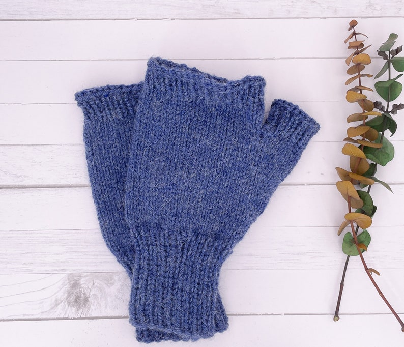 Ready To Ship Touch of Alpaca Fingerless Gloves in Country Blue Man's Large image 5
