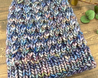 Mint and Blue Cable Knit Spinnaker Beanie