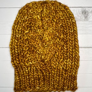Golden Honey Yellow Single Cable Knit Delta Beanie image 1