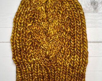 Golden Honey Yellow Single Cable Knit Delta Beanie