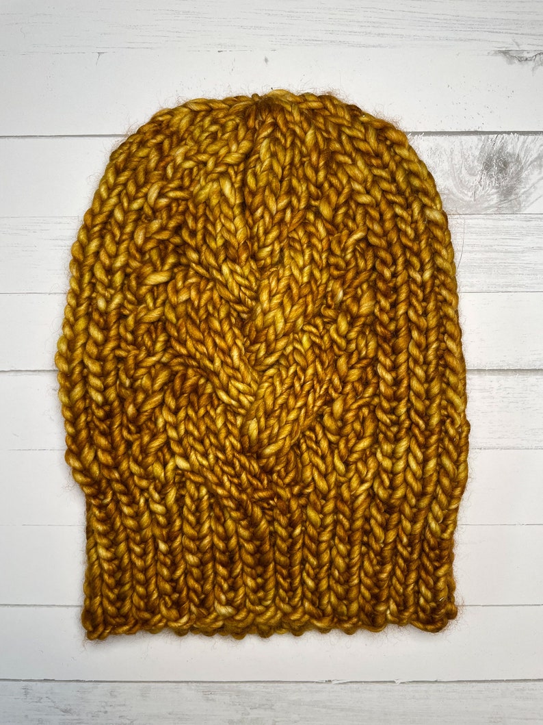 Golden Honey Yellow Single Cable Knit Delta Beanie image 1