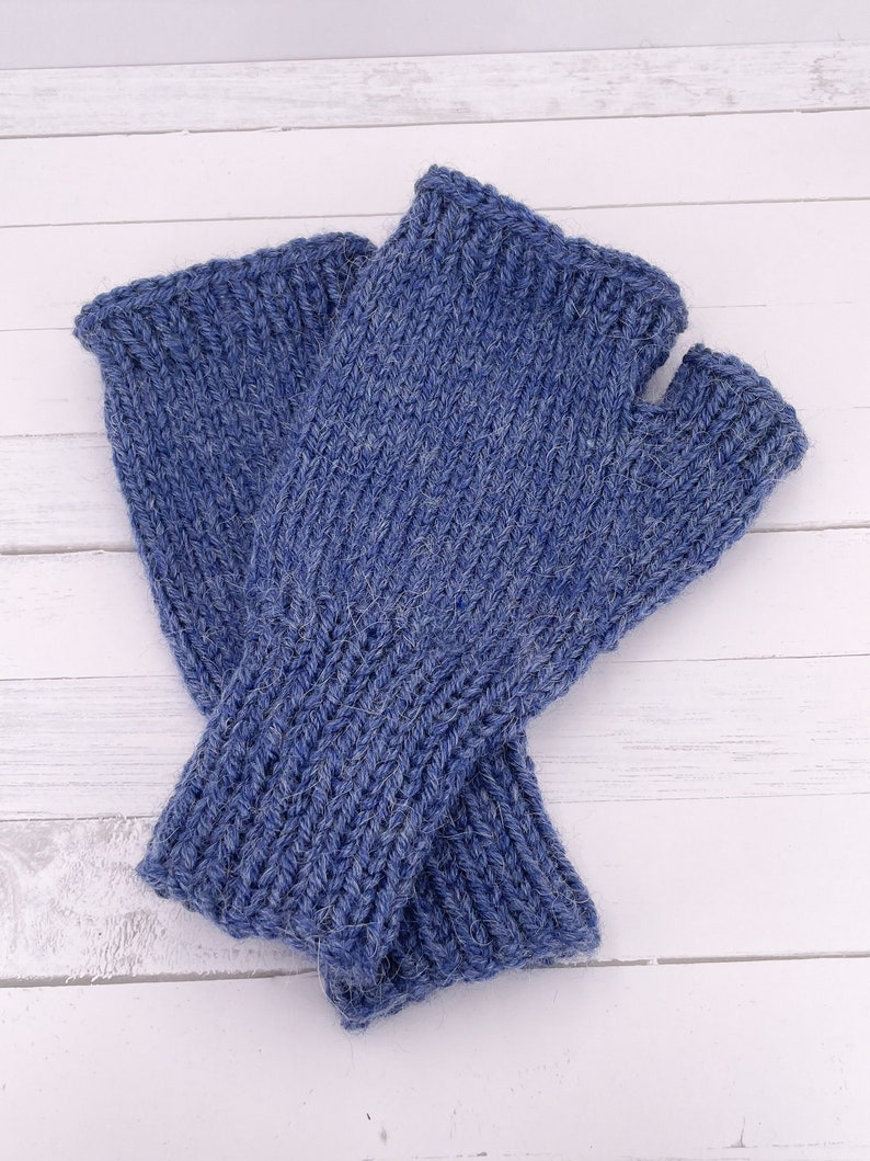 Ready To Ship Touch of Alpaca Fingerless Gloves in Country Blue Man's Large image 2