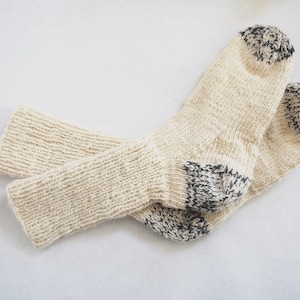 Hand Spun Wool Socks: Cream & Stone Grey, Hand Knit