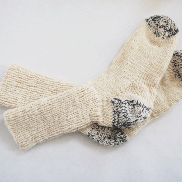 Cream and Stone Grey Hand Spun Hand Knit Socks Men and Women Sizes