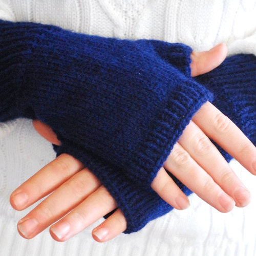 Dark Navy Wool Blend Fingerless Gloves
