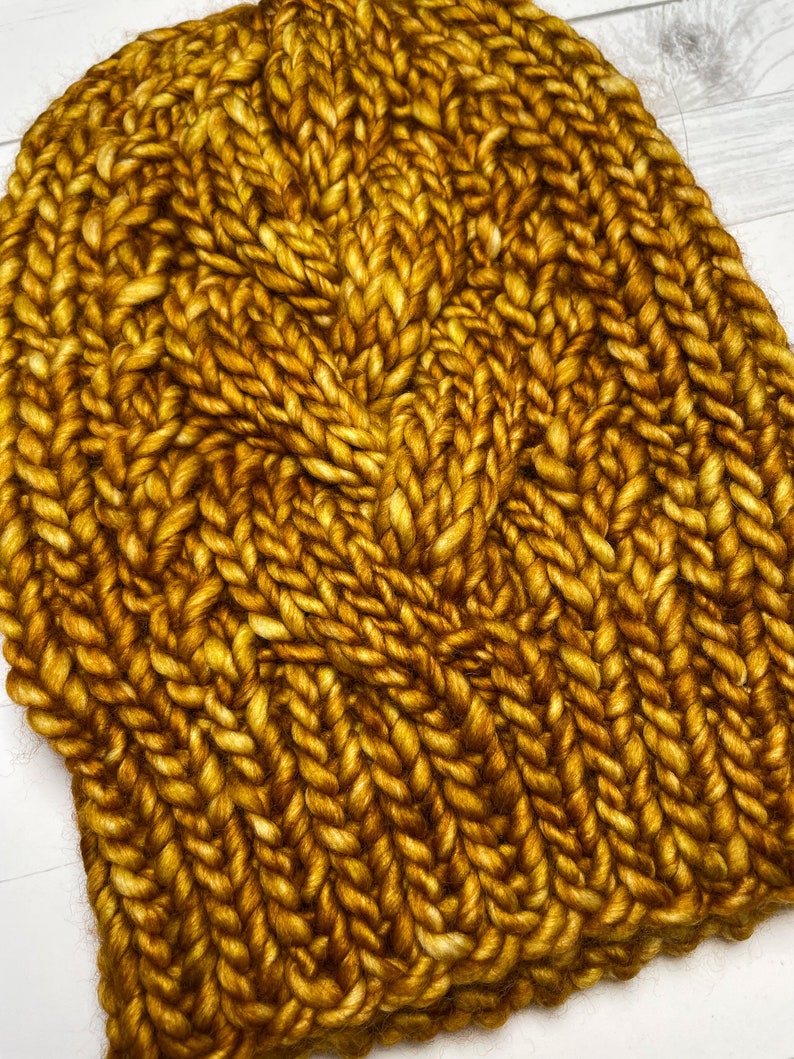 Golden Honey Yellow Single Cable Knit Delta Beanie image 2