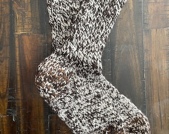 Merino Hand Knit Socks in Chocolate Brown and Cream Womens Size  6-8