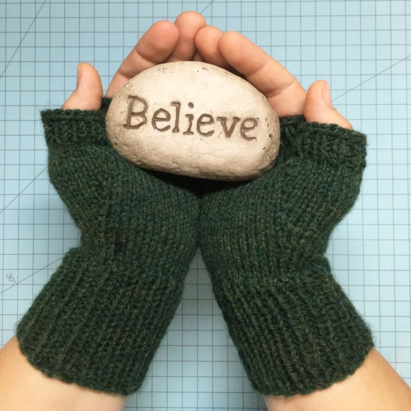 Forest Green Heather Fingerless Gloves in Your Choice of Size