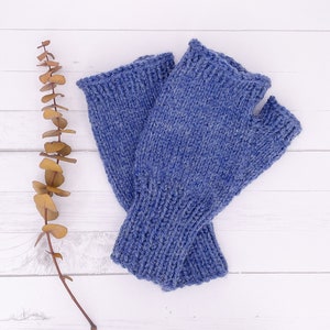 Ready To Ship Touch of Alpaca Fingerless Gloves in Country Blue Man's Large image 4