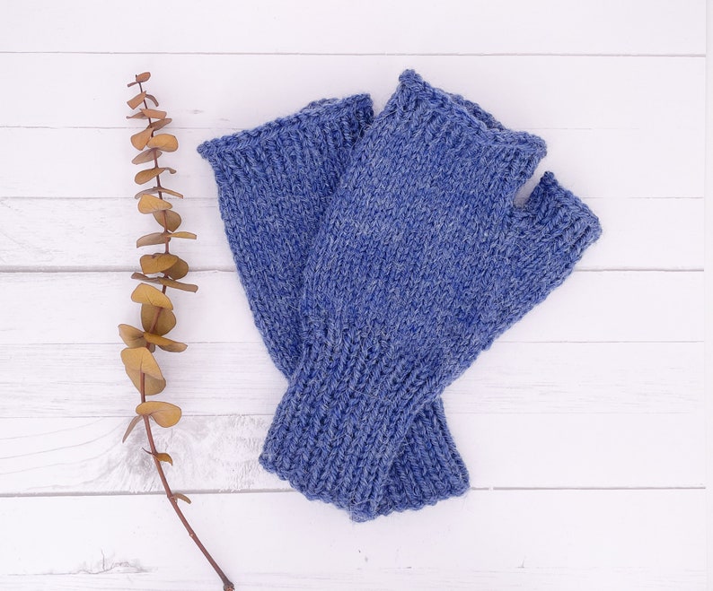 Ready To Ship Touch of Alpaca Fingerless Gloves in Country Blue Man's Large image 4