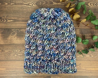 Mint and Denim Cable Knit Spinnaker Beanie