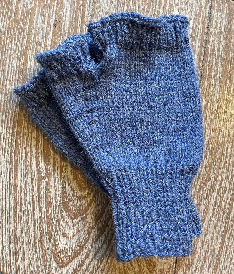 Ready To Ship Touch of Alpaca Fingerless Gloves in Country Blue Man's Large image 1