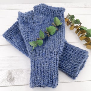 Ready To Ship Touch of Alpaca Fingerless Gloves in Country Blue Man's Large image 3