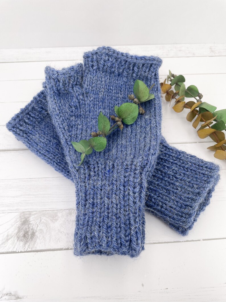 Ready To Ship Touch of Alpaca Fingerless Gloves in Country Blue Man's Large image 3