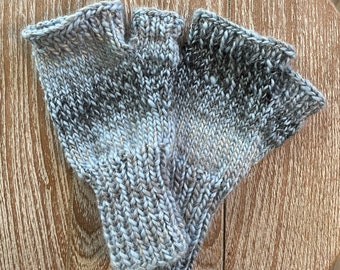 Ready To Ship- Wool Blend Fingerless Gloves in Blue Grey Mix