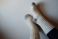 Hand Spun Wool Socks: Cream and Chocolate Knit Socks
