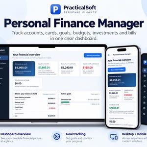 PracticalSoft Personal Finance Manager | Webbapp med egen host (digital nedladdning)