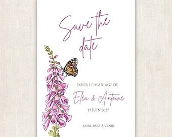 Save the Date Digital Wedding Card - Purple & Butterfly | Poetic and Enchanting Wedding Invitation | DIY Canva Template (digital download)