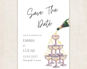 Save the Date Champagne Wedding A6 | Elegant Wedding Invitation to Personalize | DIY Canva Template (digital download)
