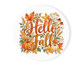 Hello Fall Cork Back Coaster - Minimalist Botanical