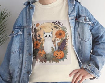 Smiling Ghost Wildflower Tee, Watercolor Pumpkin Marigold, Botanical Fall Shirt