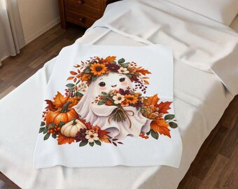 Watercolor Autumn Ghost Bouquet Velveteen Plush Blanket