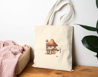 Mushroom Cottage Ghost Tote, Dark Cottagecore Bag, Whimsigoth Botanical Gift