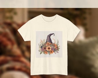 Floral Witch Hat Tee, Cottagecore Watercolor Halloween Shirt, Women Unisex